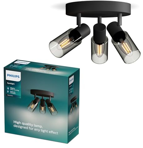 PHILIPS Palms LED 3er Spotleuchte auf runder Platte, E14 Lampe nicht enthalten, Schwarz, IP20