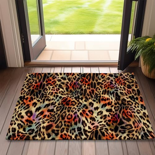 Leopard Door Mats Outdoor Entrance,Abstract African Animal Print Doormat 17 X 30 Inch Waterproof All-Season Low-Profile Front Mat for Muddy,Door Mat for Floor Home Entryway
