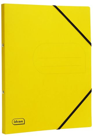 Idena 11108 - Eco Ringbuch aus Karton in DIN A4, Ordner in Gelb mit 20 mm Rückenbreite und 2-Ring-Mechanik, Gummizug über Eck