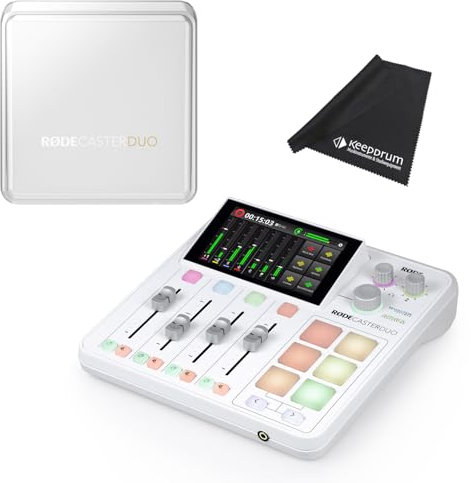 Rode Rodecaster Duo White Table de mixage avec couvercle de protection Rodecover Duo et chiffon en microfibre Keepdrum