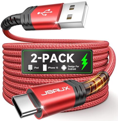 JSAUX Câble USB C Charge Rapide [Lot de 2, 4.5M] 3.1A Cable USB Type C Chargeur Nylon Tressé Compatible avec iPhone 16 15 Pro Max, Samsung Galaxy S25 S24 S23 Ultra A55 S22 S21 S20, Android Auto-Rouge