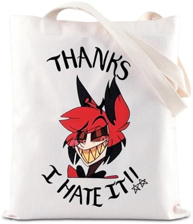 FOTAP Hazbin Cartoon Merch Alastor Demon Gift Thank I Hate It Alastor Inspire Tote Bag Hazbin Anime Merch Handtasche, Hate It UK, 14.56INCHES