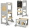 Labebe Lernturm für Kinder, Montessori Learning Tower mit Tafel, Multifunktion 3 in 1 Faltbarer Lernturm, Lernturm ab 1 Jahr für Küche Tisch Bad Lerntower（Grau）