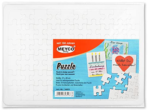 Blanko-Puzzle aus Pappe mit 60 Teilen zum selbst gestalten ?? Puzzlegr??? e: 27,5 x 19 cm ?? Au? enma? : 29,5 x 21 cm ?? St??rke 3 mm ?? 1 St??ck ?? Puzzle selbst bemalen, bedrucken und verzieren