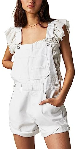 YILEEGOO Denim Jumpsuits for Women Straight Leg Stretch Jeans Dungarees Bib Overalls Regular Fit with Adjustable Straps (Z-Shorts White, L)