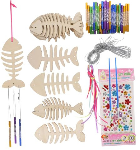 STOBOK 1 Satz Windspiel aus Holz selber machen Bausatz für Windspiele Windspiel selber machen kinder bastelset basteln für kinder Aufkleber Windspiel für den Balkon DIY Fisch Windspiel