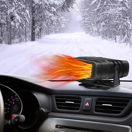 Auniq Auto Heizlüfter, 12V 120W Auto Heizung und Ventilator 2 in 1 Tragbar Auto Defogger Defroster Schnelleheizung Auto Elektro Heizlüfter mit 360° Drehbasis Demister Defogger Fan