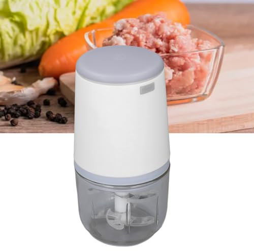 300ML Mini Procesador de Alimentos, Pica Alimentos Eléctrico sin Cable para Verduras Frutas Carne, Preparador de Comida para Bebé Incluye Cuchilla, Recipiente y Cable de Carga (Blanco)