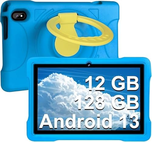 fezawio Tabletas Android 13, tabletas de 10 Pulgadas, 12gb de Ram 128GB ROM (TF 512gb), Control Parental, educación Infantil, WiFi 5G， Doble cámara, EVA， Azul