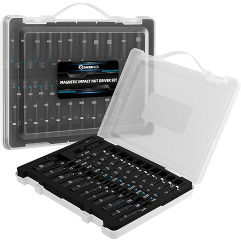 Sakerplus Magnetic Impact Nut Driver Set, Socket Set with Deep Driver Bit, Metric/SAE Sockets, 1/4'' Quick Change, Wing Nut Driver, Bit Extension Included, Nut Driver Set for Impact Drill