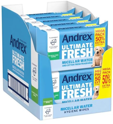 Andreex Ultimate Fresh Washlets, Wipes Sold By NAEM (Fresh Washlets, 10 x 56 Wipes)