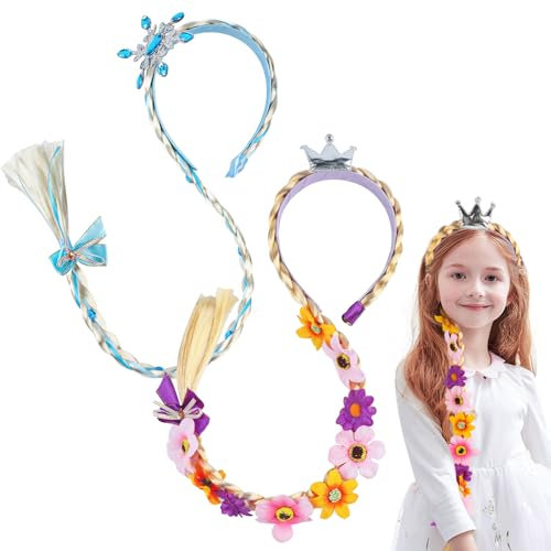 2 Stück Haarreif Prinzessin Zopf, Langhaar Perücke Zöpfe für Mädchen, Prinzessin Blonde Langhaar Zopf für Mädchen, Mädchen Perücken Haarseil Cosplay Perücke