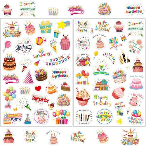 Barlone Sticker Geburtstag 54 Motive, Aufkleber Geburtstag für Fotoalbum, GäStebuch, Geschenke, Selbstklebende Party Sticker, Happy Birthday Aufkleber Set Erwachsene Kinder
