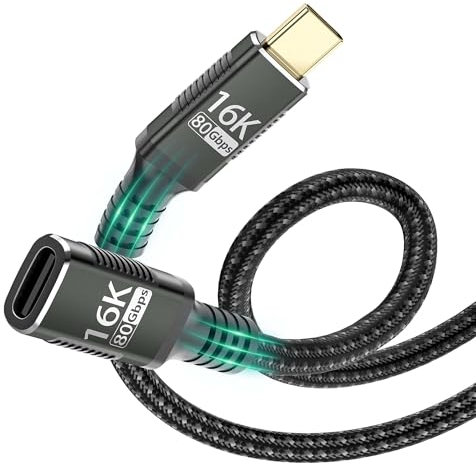 Cable extension USB 5,con alargador thunderbolt 5 corto 0.6M,de carga de 240W,cable de datos de 80Gbps,16K/8K,USB C extender,Compatible con Thunderbolt 4/3,hub,dock Laptops,Monitores y Smartphones.