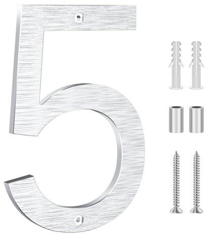 Yafimea numéro de maison exterieur argenté 20 cm – En aluminium massif avec finition brossée, fixation par vis avec effet 3D flottant, résistant aux intempéries, Pour façade, mur, portail, garage (5)