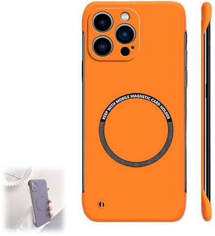 Ultra Thin Hard Pc Magnetic Frameless Case for iPhone 16 15 14 13 12 11 pro, Frameless Matte Ultra Thin Magnetic Case for iPhone, Slim Fit Yet Protective Shockproof Cover (for iPhone 12,Orange)