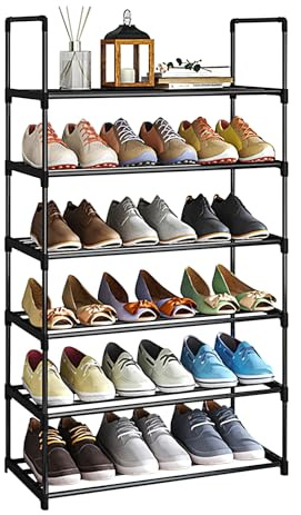 NIAWECAN Schuhregal mit 6 Ebenen, Kleines Schuhregal Metall | Schuhablage Schmales, Verstellbares Schuhständer Platzsparend, Geeignet für Schlafzimmer, Flure, Eingänge