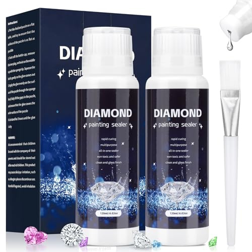 2 pezzi Diamond Painting Sigillante 240ml Diamond Painting Colla Trasparente Ad Asciugatura Rapida Con Pennello Brillante Immagini e Tenuta Fissa I Tuoi Pietre Diamond Painting Accessori