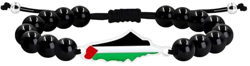 Tobestu Natural Stone Beaded Bracelet with Palestine Map Charm and Flag Colors for Cultural Pride and Freedom YA6029