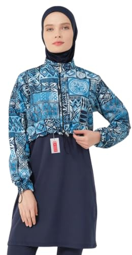 alfasa Burkini Damen 6-teilig Set – bedeckte Badebekleidung mit Kopftuch & Badekappe. Modest Swimwear. (DE/NL/SE/PL, Alphanumerisch, S, Regular, Regular, Blau-dunkelblau)
