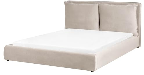 Beliani Fabric EU King Size Waterbed 5ft3 Velvet Upholstery Cushioned Headboard Taupe Bajonna