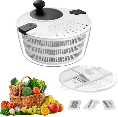 VLUVLA Salad Spinner Salad Washer and Spinner, Fruits & Herb Lettuce Dryer with Vegetable Washing Basket and Serving Bowl, Fast Drying, anual Salad Washer for Kitchen