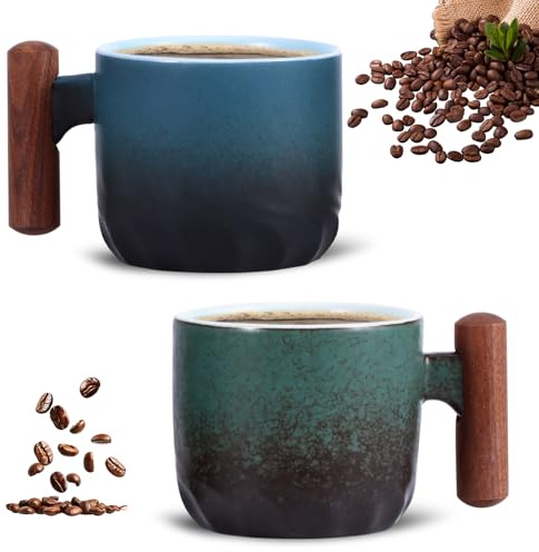 Espresso Tassen, 2er Set Espressotassen mit Henkel Kaffeetasse aus Keramik Espresso Gläser Kleine Latte Kaffeegläser, Kaffeetassen für Espresso Mokka Latte, Blau und Grün