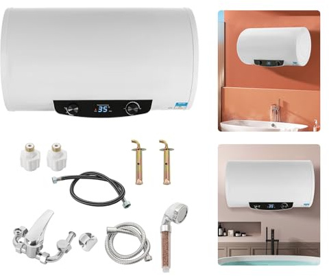 70L Elektro Warmwasserspeicher, 2KW 220V IPX4 Upgraded Horizontal Wandhänge Wasserboiler Elektrischer Tank-Wassererhitzer Kalt und Warm Wasserboiler, 25-75°C für Küchen Toiletten Wohnwagen