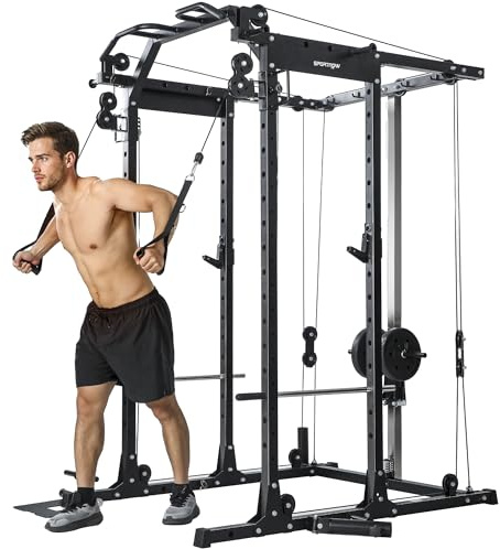 SPORTNOW Cable Crossover Machine Pull Up Bar 300kg Power Cage Squat Rack