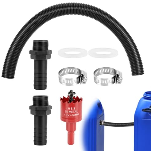 Alitree Set Raccordo per Cisterne, 2 Giunti 25mm, Tubo 0,5m | Set adattatore per raccolta acqua piovana · per cisterne, fusti e serbatoi