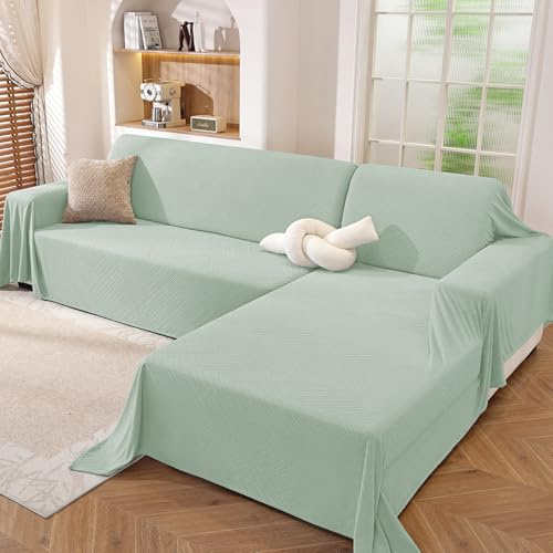 Ystyle Weich Sofabezug L Form 2-Teilige, 200x260+200x280 cm, Grün | Waschbarer Atmungsaktiv Sofabezug Ecksofa, Rutschfest Couch Überzug L Form, Sofaüberwurf Bequem, Multifunktionale Möbeldecke