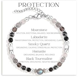 Vesavifaka Armband Damen Triple Threat Schutz 4mm Kristall Perlenarmband Damen, Angstlindernde Geschenke für Damen, Edelstein Perlen Stretch Armband, Natürlicher Heilsteine Schmuck für Sie Ihre
