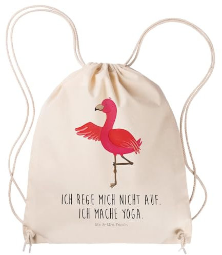 Mr. & Mrs. Panda Sportbeutel Flamingo Yoga - Geschenk, Turnbeutel Baumwolle, Stoffbeutel, Turnbeutel, Entspannung, Namaste, Achtsamkeit, Baum, Beutel