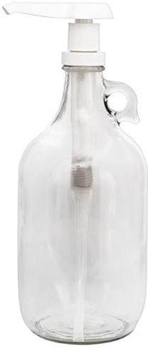 Cornucopia Half Gallon Glass Pump Dispenser Bottle, 64-Ounce Jug with Pump for Sauces, Syrups, Soaps and More