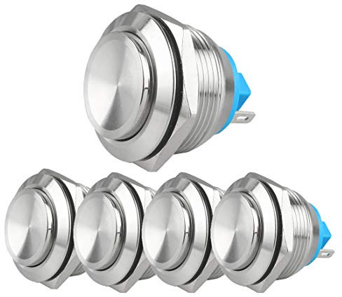 Larcele 22mm Drücken Taster Druckknöpfe DIY Wasserdicht Momentan Push Button 1NO Edelstahlschale,5 Stücke JSANKG-18 (J Pin Terminal, Hoher Konkaver Kopf) MEHRWEG