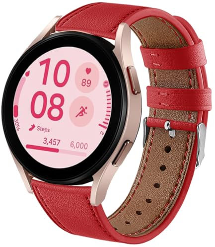 DEALELE Armband Kompatibel mit Samsung Galaxy Watch 7 / FE / 6/6 Classic / 5/5 Pro / 4/4 Classic / 3 41mm / Huawei GT2 42mm / GT3 42mm, 20mm Leder Ersatz Armbänder für Damen Herren, Rot
