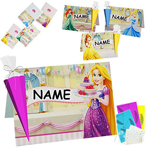 alles-meine.de GmbH 3D Effekt - 6 TLG. Set - Tischkarten/Namenskarten/Platzkarten - Princess - Prinzessin - inkl. Name - Schulanfang - Bastelset - Schuleinführung/Schule - ..