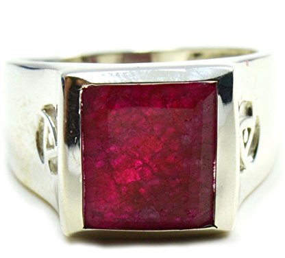 55Carat Echter indischer Rubin, Herren-Ring, 925er-Sterlingsilber, Geburtsstein Juli, Größe 4 bis 13,5, Edelstein-Kristall, natürlicher indischer Rubin, Edelstein Kristall Metall Edelstein Kristall