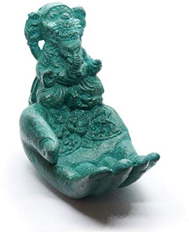 Ganesha Figur Hand Shiva Sohn ca. 15 cm Hindu Gott Statue Elefant Kopf Lavasand grün