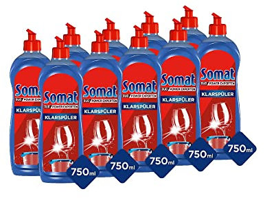 SOMAT 5in1 Klarspüler (10 x 750 ml), Spülmittel-Zusatz für schnelle Trocknung, Klarspüler für Geschirrspüler verleiht brillanten Glanz auf Gläsern, Geschirr und in der Maschine, bis zu 150 Spülgänge