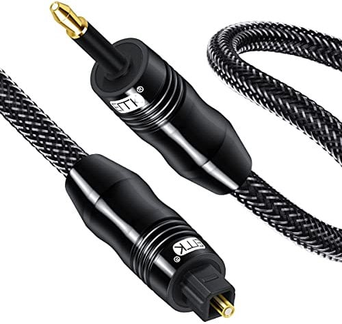 EMK Câble optique Toslink vers câble Mini Toslink Adaptateur Toslink 3.5(Non AUX) Câble audio optique numérique Câble optique S/PDIF plaqué or pour Barre de son Chromecast Audio Smart-TV (1 m)