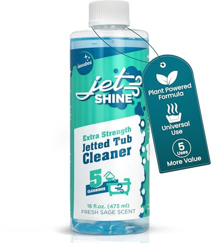 Zinnabee Jetted Tub Cleaner for Your Jetted Tub, Bathtub, Whirlpool Tub, and Jacuzzi Tub – JetShine Extra Strength Formula - Septic Safe, 5 Cleanings per Bottle