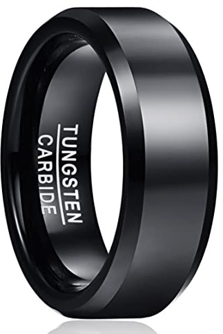 Cloyo 8mm Schwarz Ring Wolfram Eheringe Damenring Trauringe für Männer Frauen Schlichter Polieren Größe 62 (19.7)