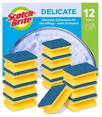 Scotch-Brite Estropajo para fregar sin rayar delicado. 12 esponjas por paquete - Seguro para cristal y utensilios de cocina antiadherentes