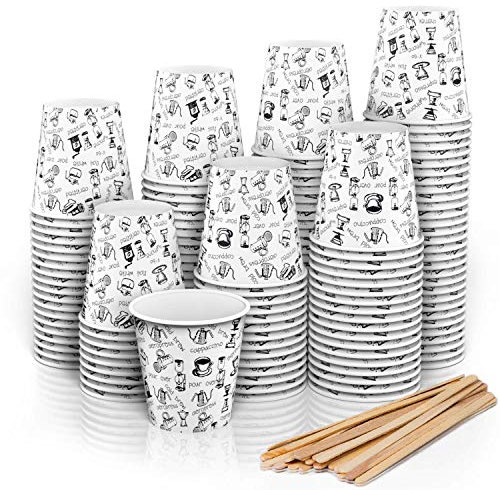 CupCup 280 Espresso Pappbecher 110 ml mit Rührstäben aus Holz für Kaffee zum Mitnehmen