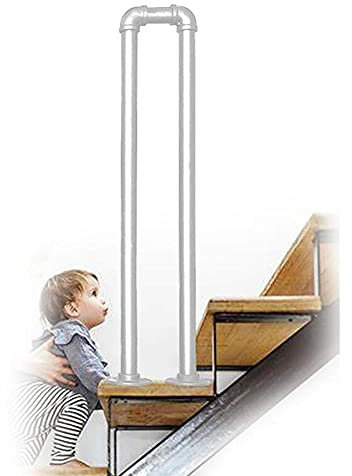 JLVAWIN Metallrohr Treppe Handlauf, Eisen Wasserrohr Design, Sicherheitstreppengeländer Retro-Stil Handlauf Set, Sicherheitstreppengeländer für Kinder Senioren-Weiß_75cm(2.5ft)