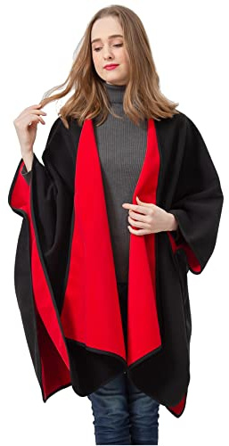 BYOS Womens Winter Oversized Reversible Solid Fleece Poncho Blanket Wrap