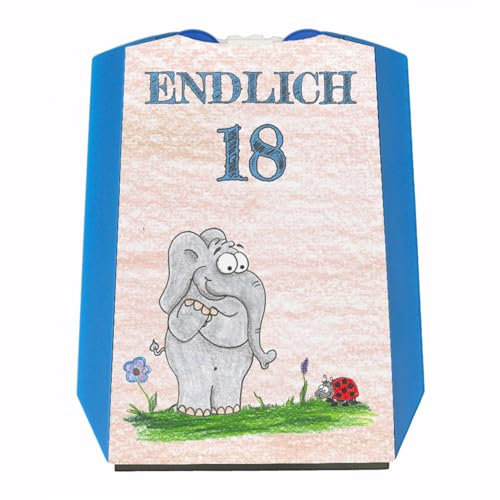 Endlich 18 Parkscheibe mit verliebtem Elefanten Geschenk zum 18 Geburtstag eigenes Auto Freunde über 18 erwachsen praktisch mit Eiskratzer und Wasserabstreifer Party Mitbringsel