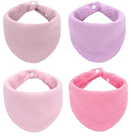 Baby Bandana Dribble Lätzchen 4er-Pack Musselin zum Sabbern und Zahnen, super weich und saugfähig für Säuglinge, Jungen, Mädchen, Unisex, verstellbare Knöpfe, passend für 0–36 Monate