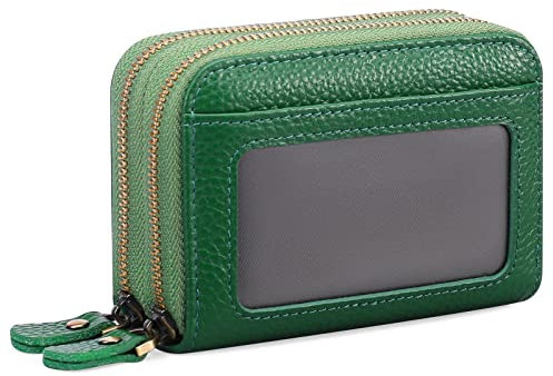GAEKEAO Portefeuille Femme en Cuir véritable Blocage RFID Porte-Cartes de crédit, Petit à Fermeture éclair Porte Monnaie pour Femmes avec 9 Emplacements de Carte,Vert foncé